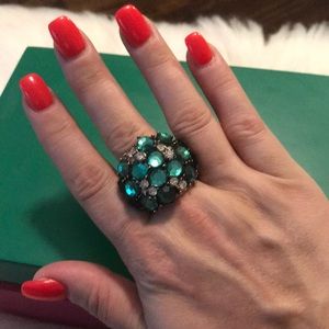 Rhinestone Emerald Cluster Bronze Cocktail Ring